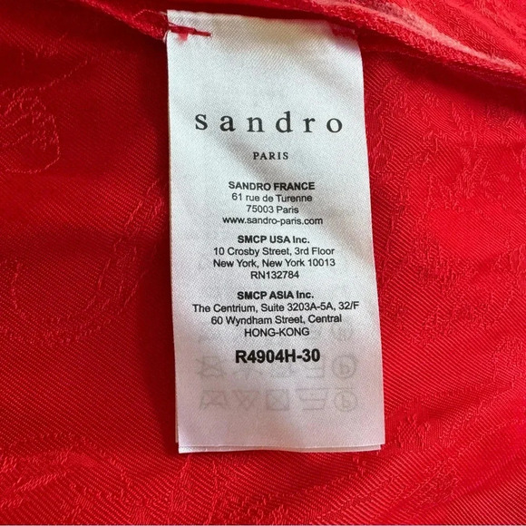 Sandro Paris Red Dress Midi V-neck long sleeve Floral FR 1 / Small US RTR - Picture 12 of 16